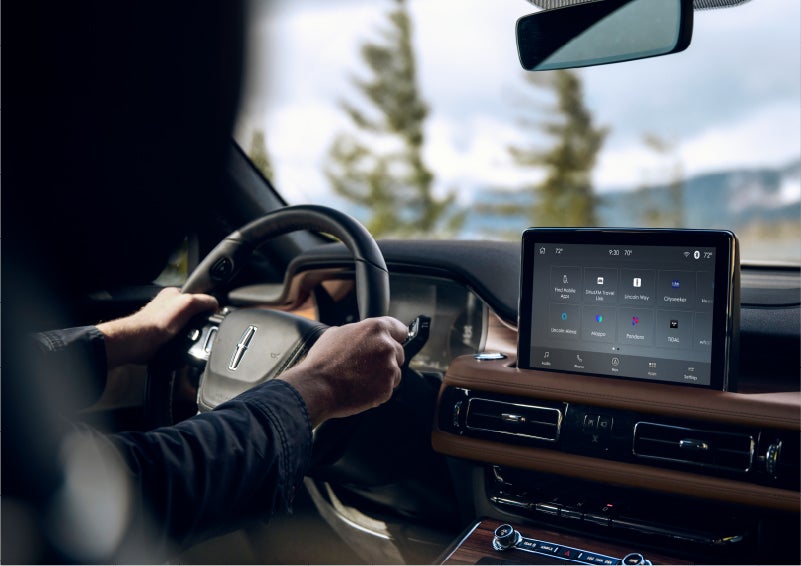 The Lincoln+Alexa app screen is displayed in the center screen of a 2023 Lincoln Aviator® Grand Touring SUV | Parkway Lincoln in Dover OH